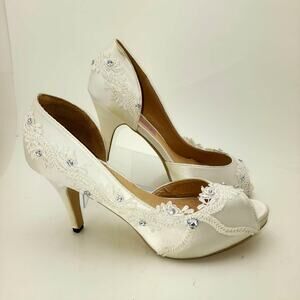 Su. Cheny Wedding Heels Womens 41/9.5 Bling Lace Formal 3" Princess Fairytale